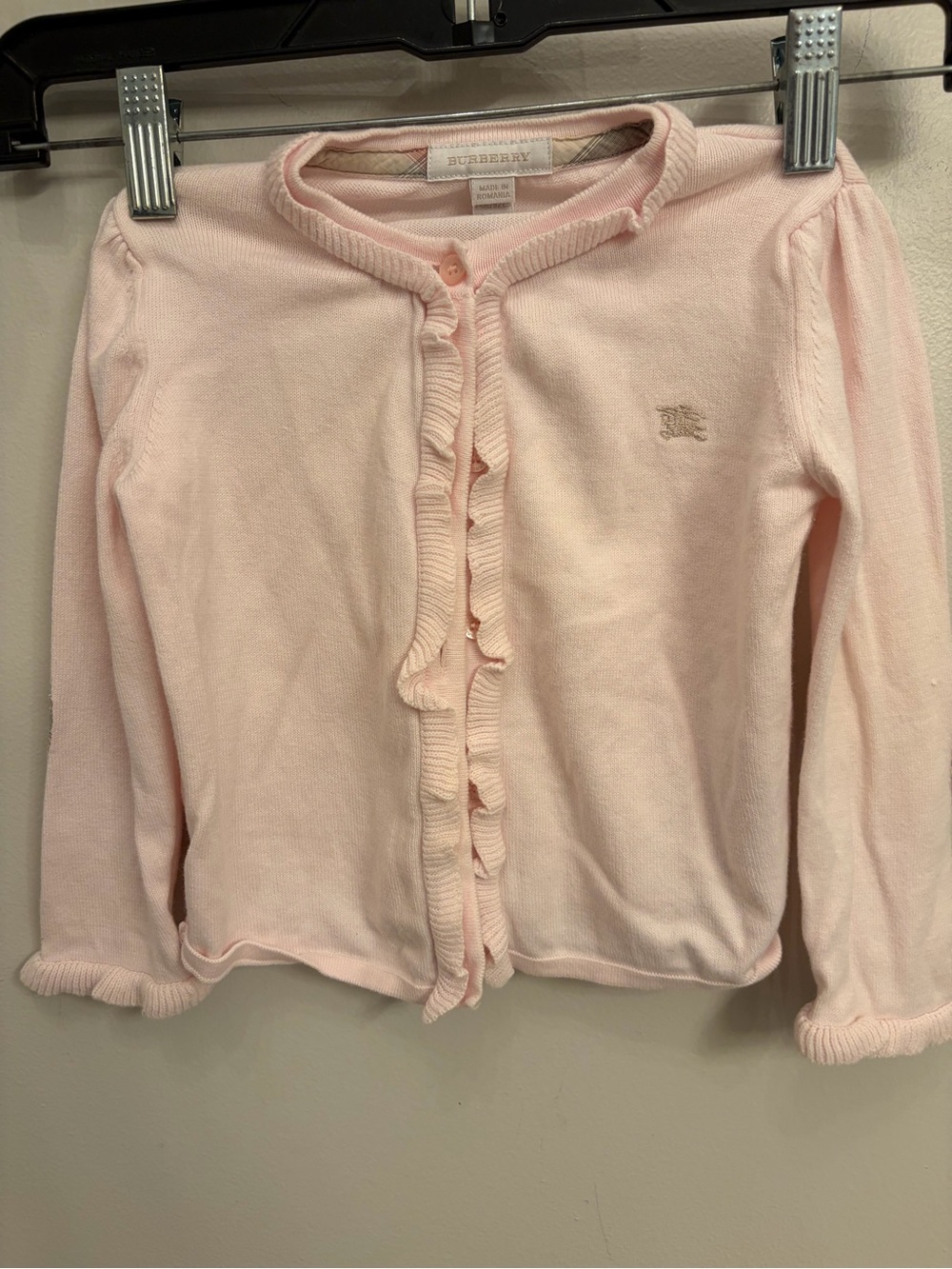 Burberry Light Pink Ruffle-Trim Girls' Cardigan 24 months classic plaid logo